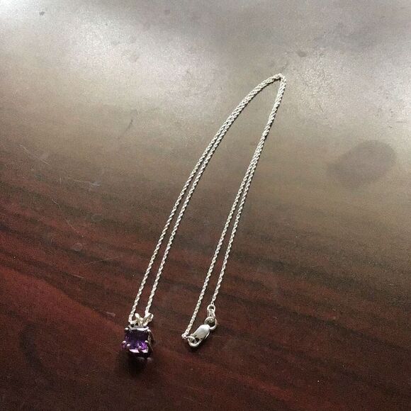 Necklace, Purple Amethyst Pendant, 18”, NEW, Handmade, Sterling Silver - Picture 3 of 3
